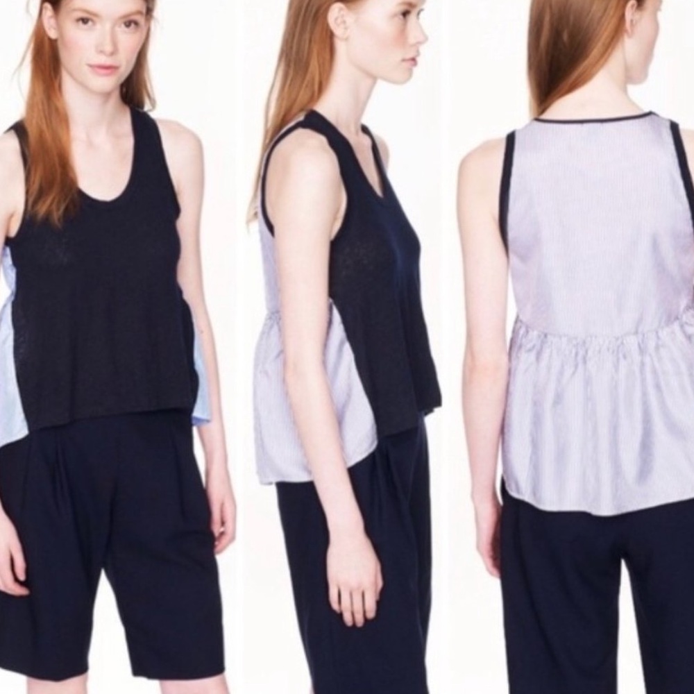 J Crew Seersucker Silk Back Linen Tank in Navy S